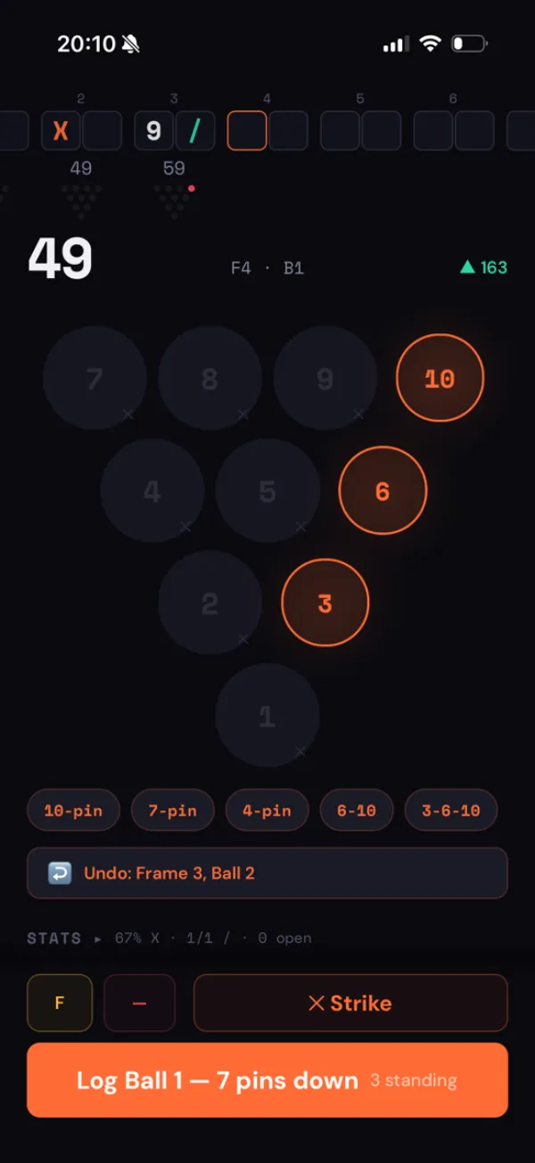 Bowly pin input — Ball 1